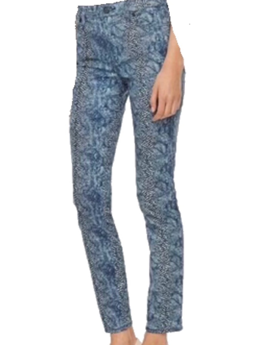 Tory Burch EUC Snake Print Skinny Jeans Blue White Size 31 Ankle